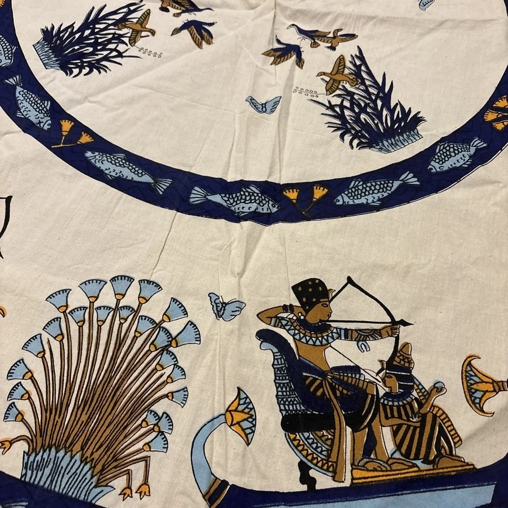 Vintage MCM Tessilca Hieroglyphics Roundish Oblong Cotton‎ Tablecloth 62